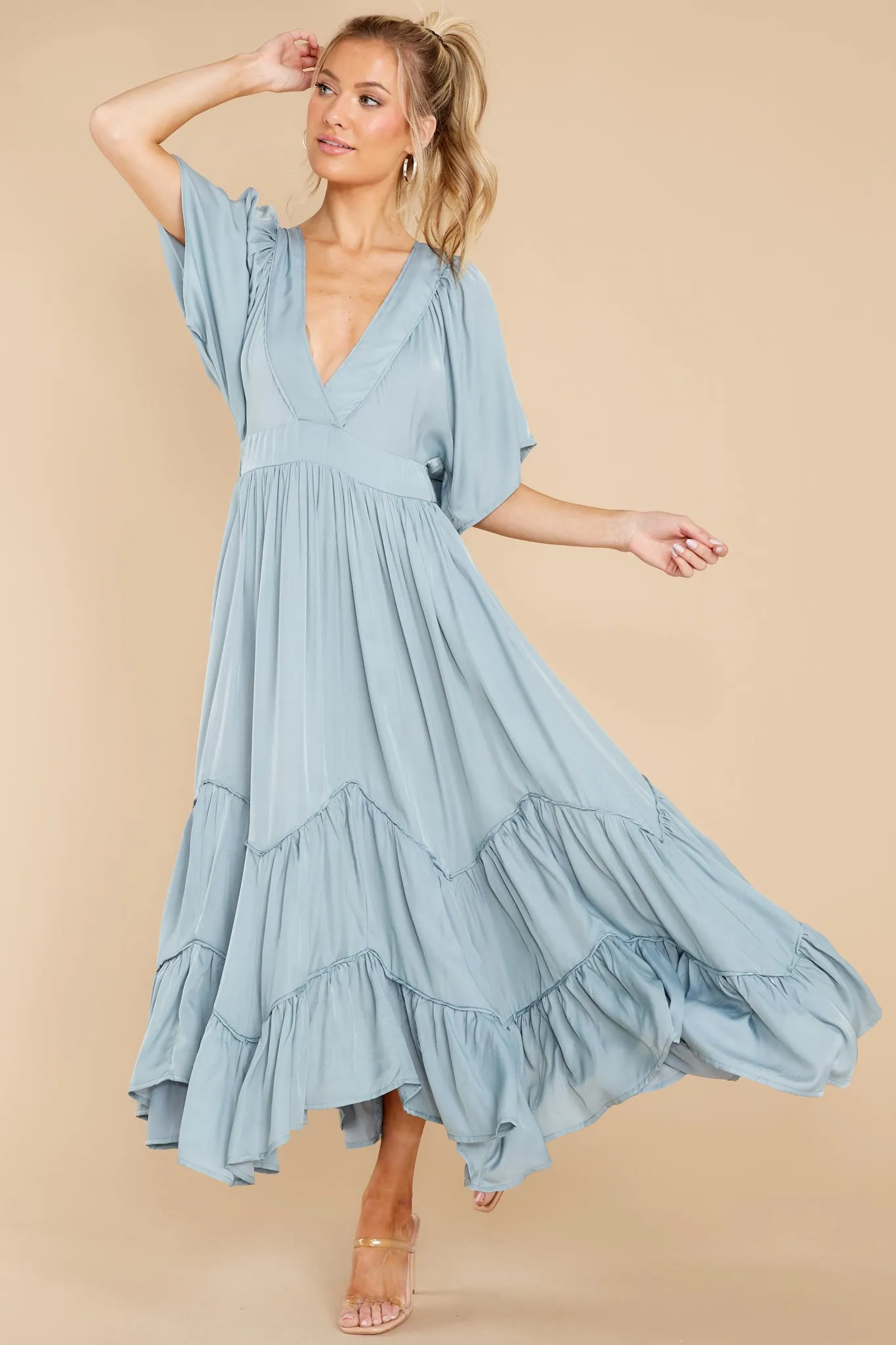 Never Austere Dusty Blue Midi Dress