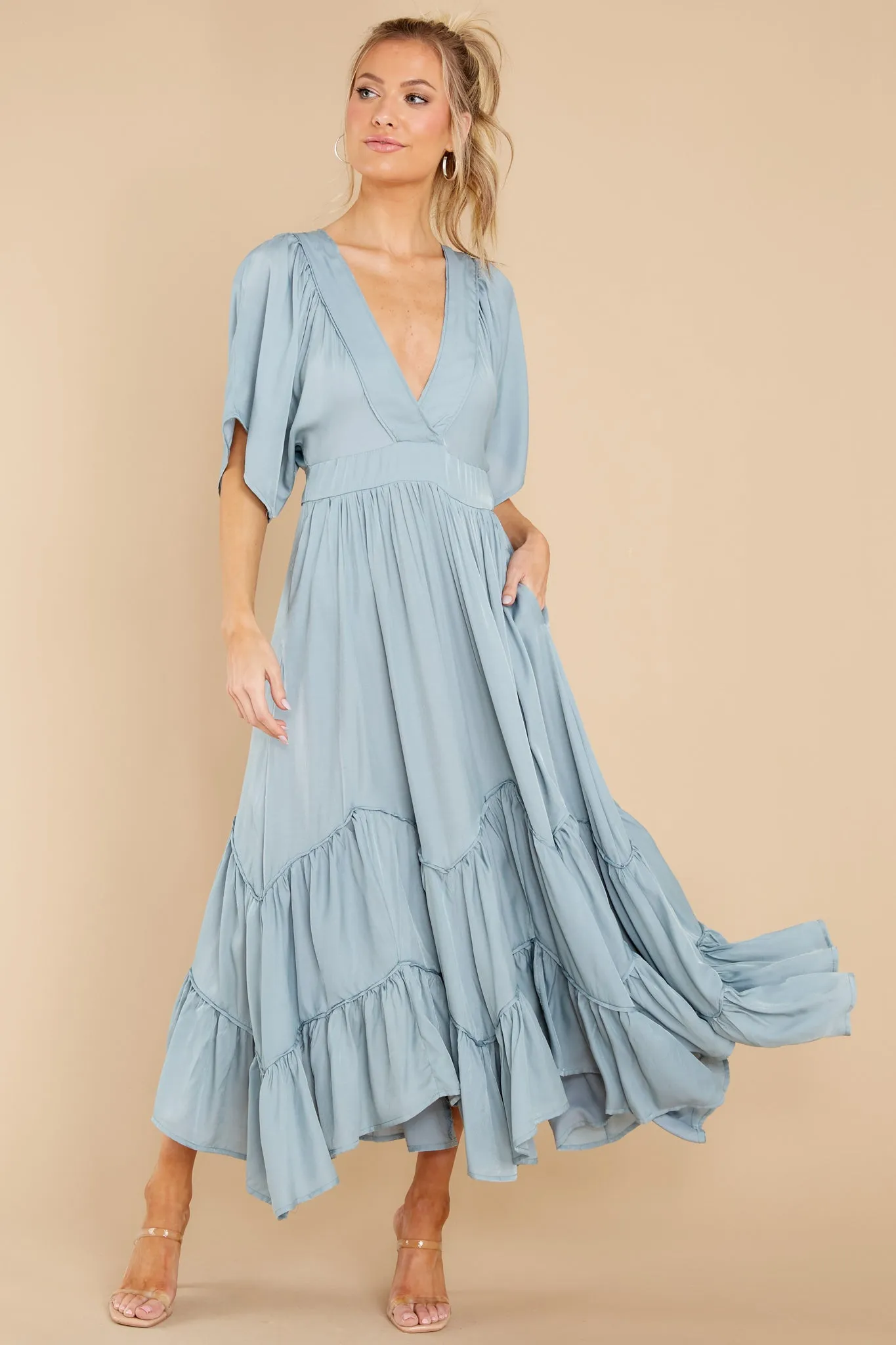 Never Austere Dusty Blue Midi Dress