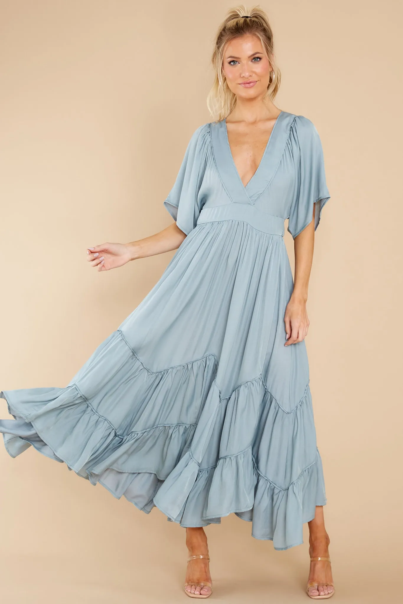 Never Austere Dusty Blue Midi Dress