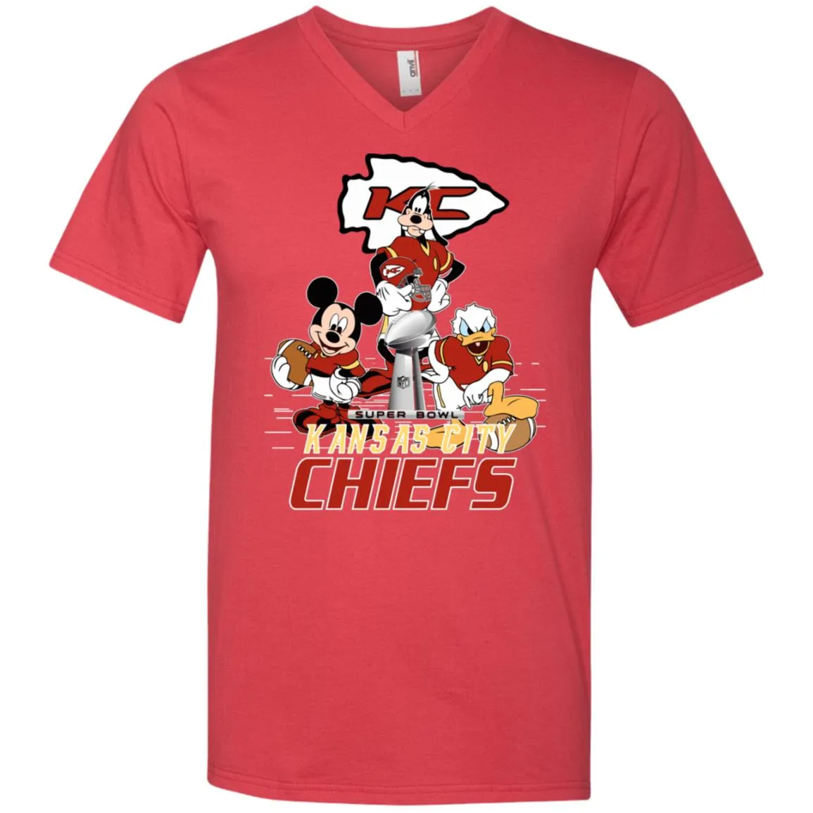 Nfl – Kansas City Chiefs Donald Duck Goofy Mickey Mouse Super Bowl 2019 Football Men V-Neck T-Shirt