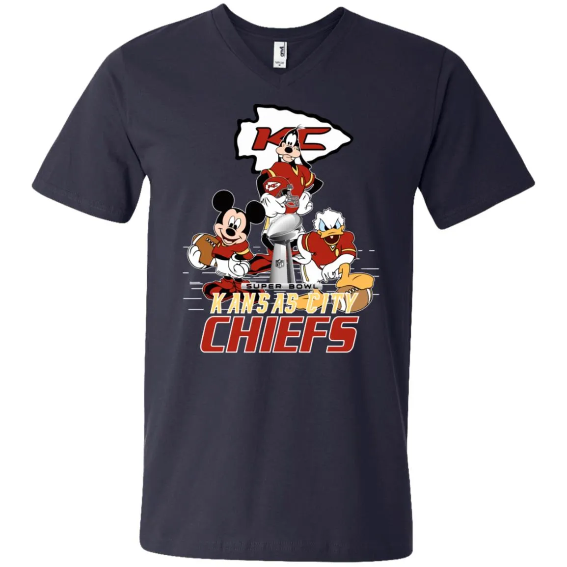 Nfl – Kansas City Chiefs Donald Duck Goofy Mickey Mouse Super Bowl 2019 Football Men V-Neck T-Shirt