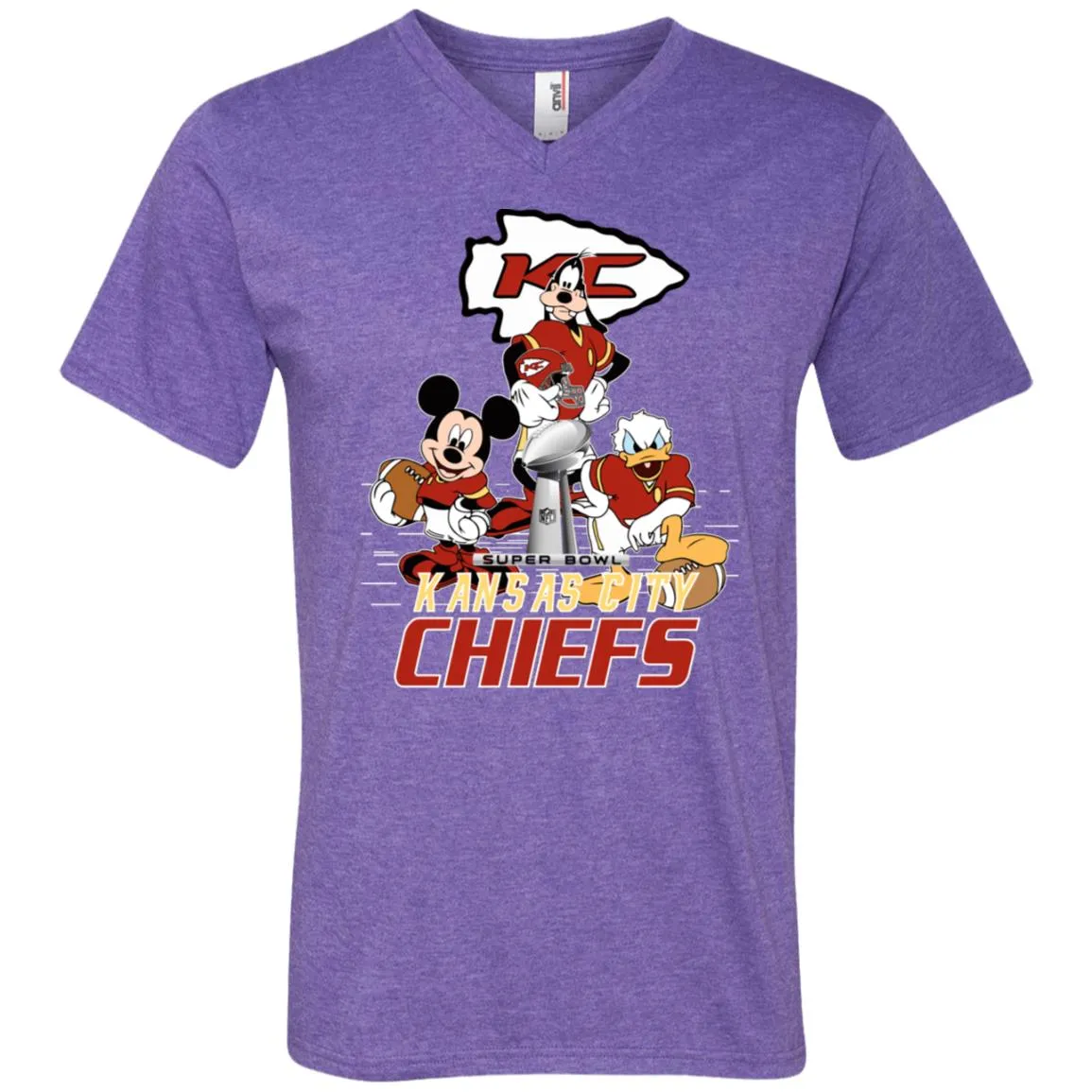 Nfl – Kansas City Chiefs Donald Duck Goofy Mickey Mouse Super Bowl 2019 Football Men V-Neck T-Shirt