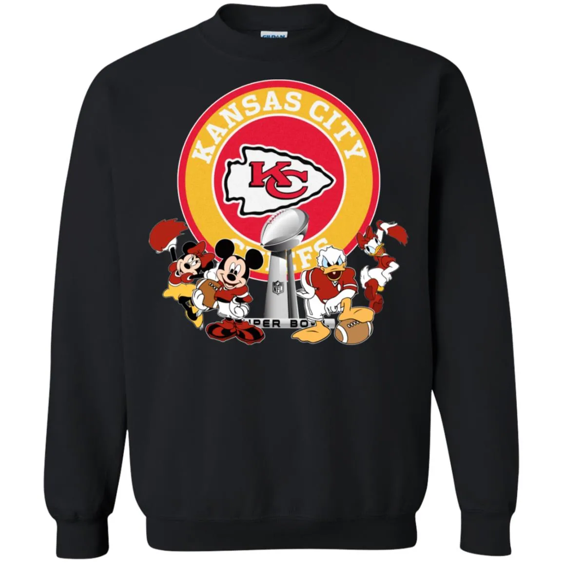 Nfl – Kansas City Chiefs Super Bowl 2019 Mickey Mouse Minnie Mouse Donald Duck Daisy Duck Football Crewneck Pullover Sweatshirt