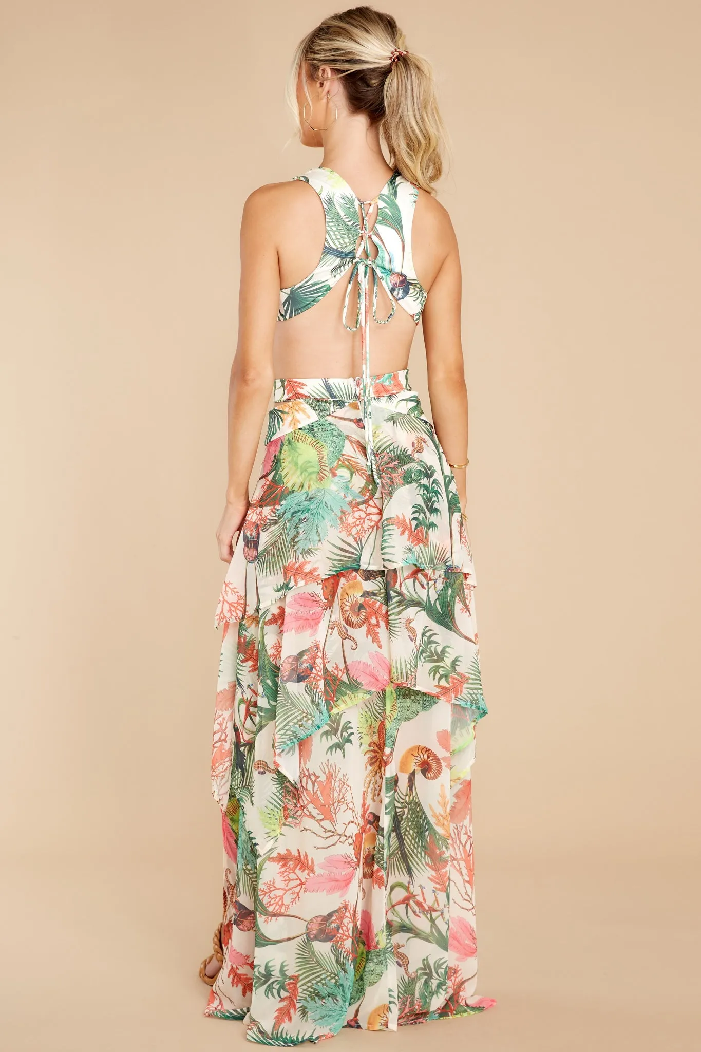 No Complications Ivory Tropical Print Maxi Dress