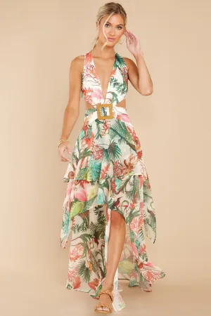 No Complications Ivory Tropical Print Maxi Dress