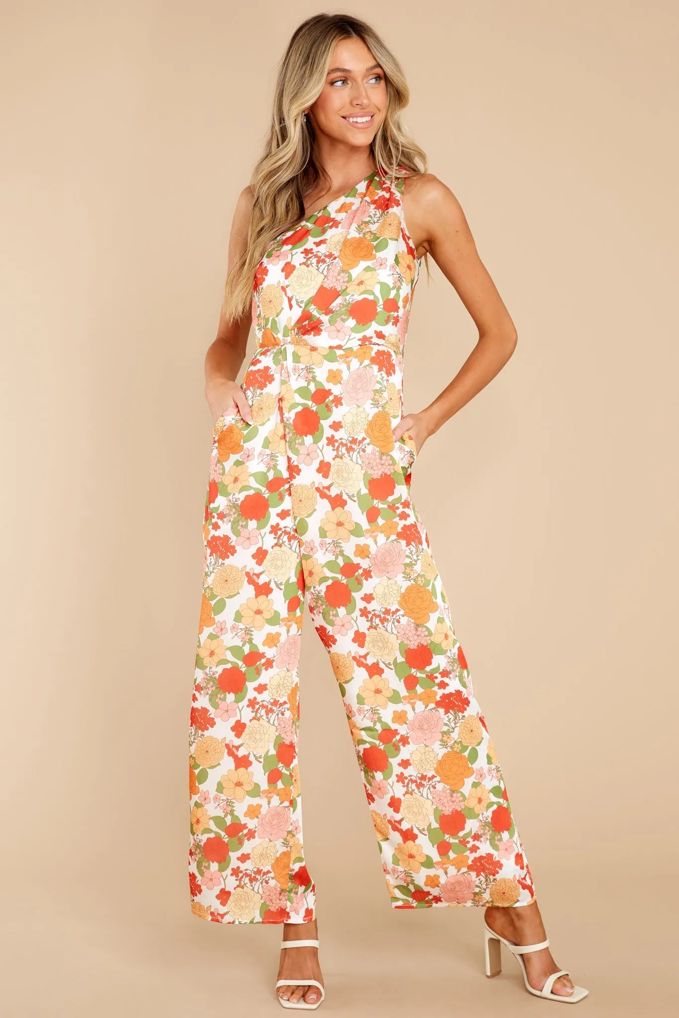 Nolana Red And Orange Peony Printed Jumpsuit