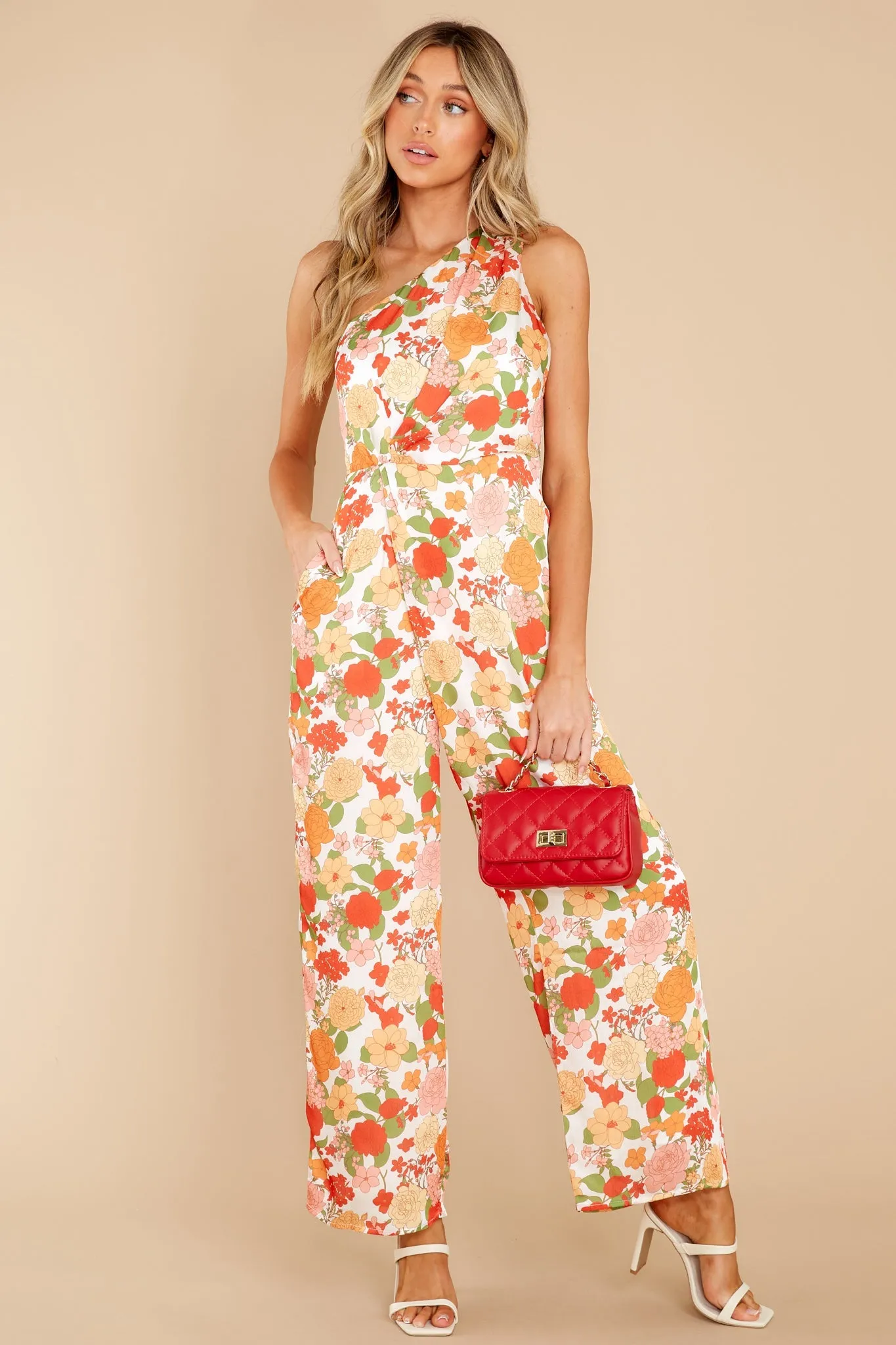 Nolana Red And Orange Peony Printed Jumpsuit