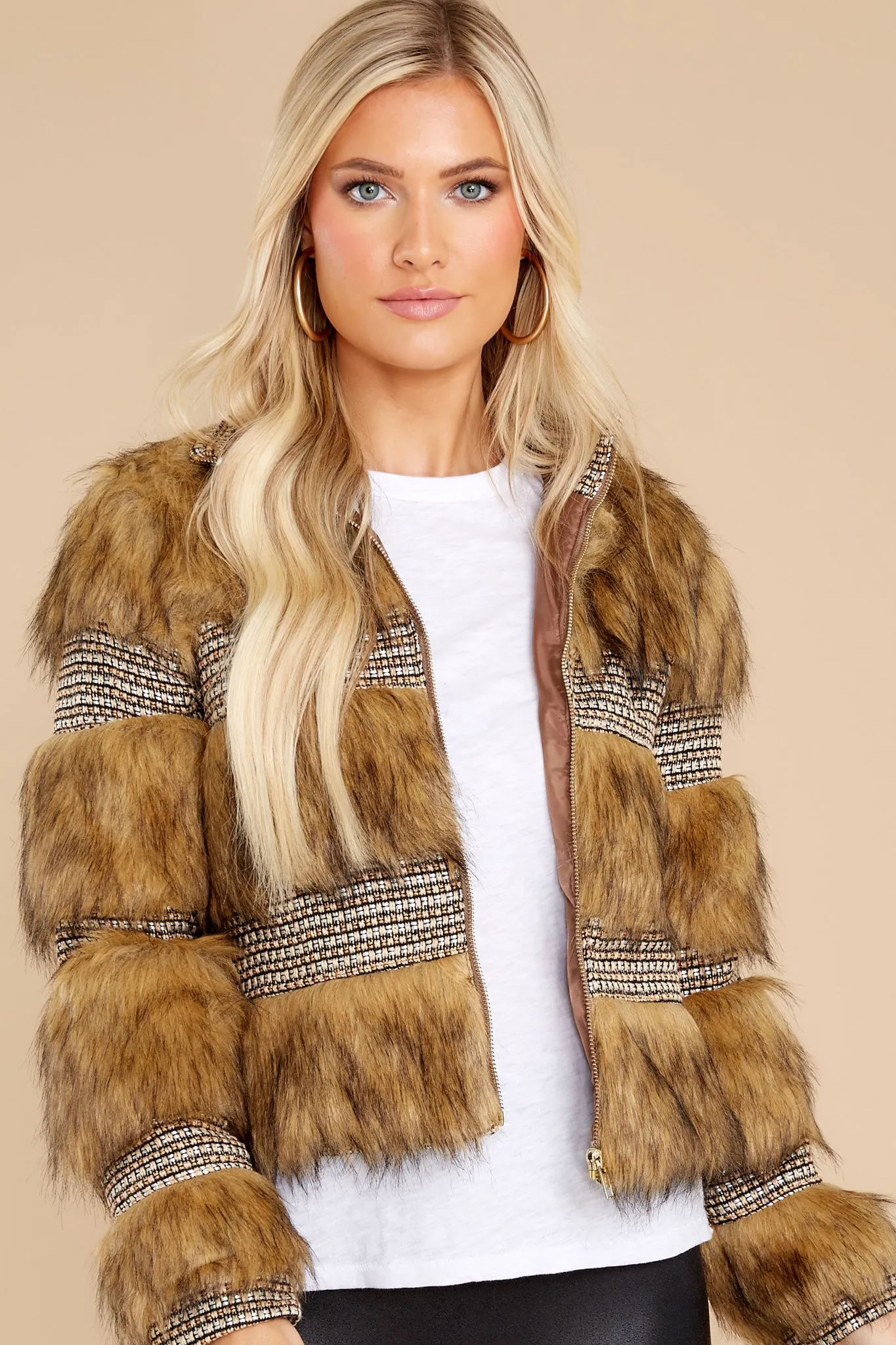 Nothing Compares Brown Multi Vegan Fur Jacket