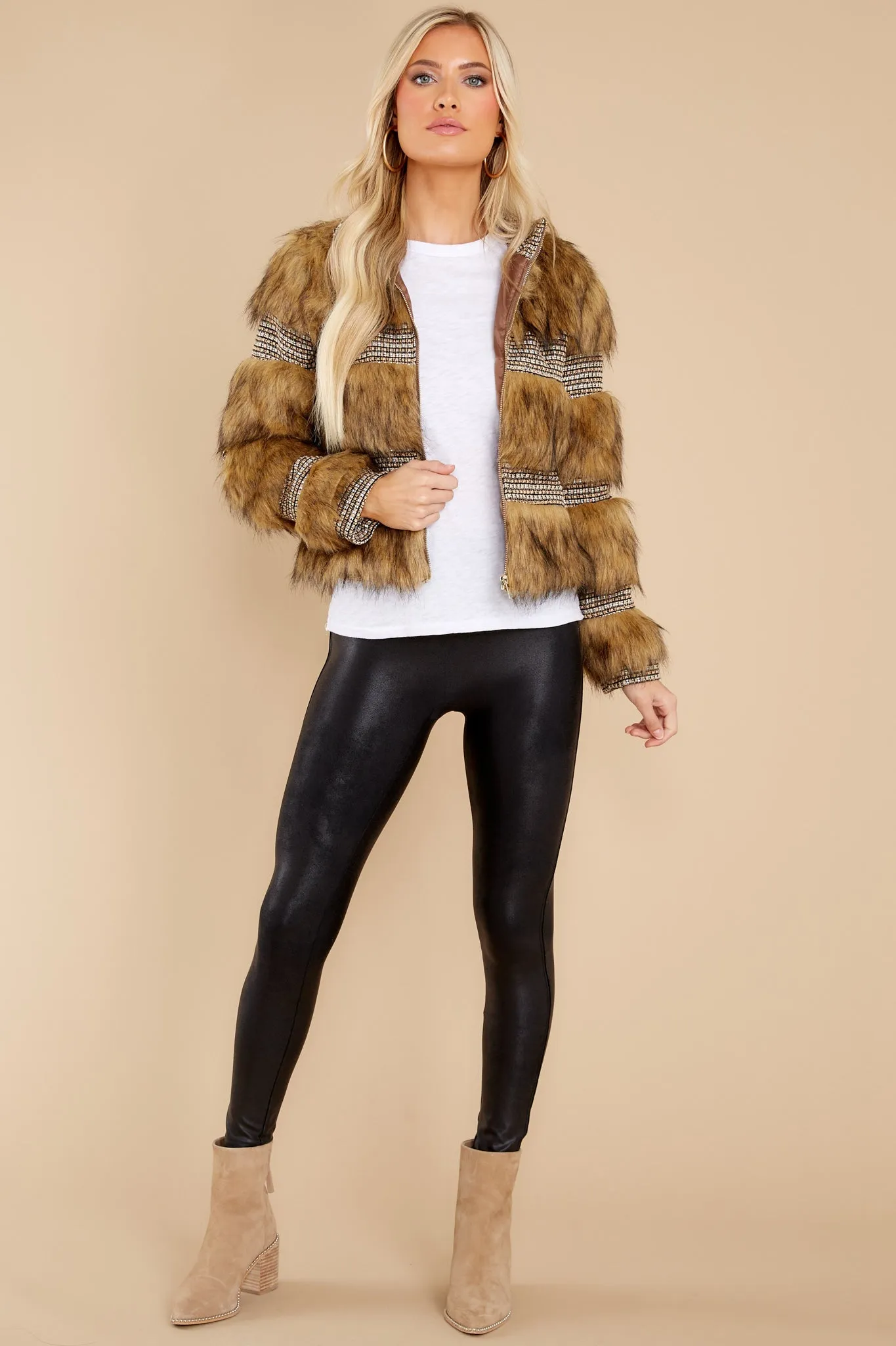 Nothing Compares Brown Multi Vegan Fur Jacket