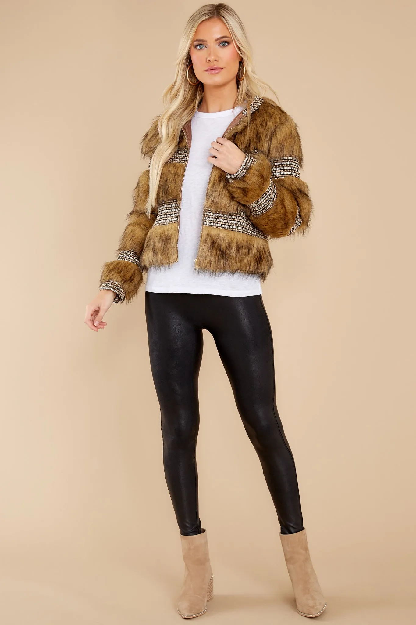 Nothing Compares Brown Multi Vegan Fur Jacket