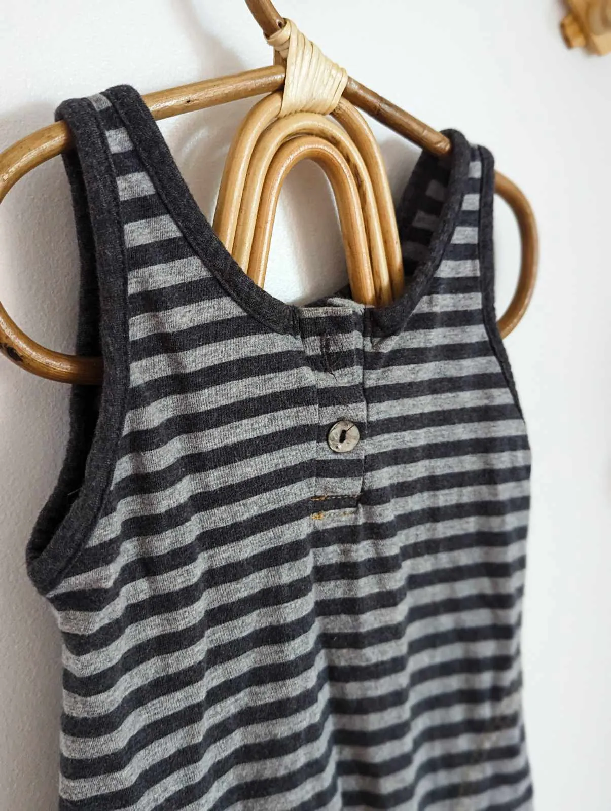 Nui Henley Sleeveless Jumpsuit in Grey Stripes (12-18)