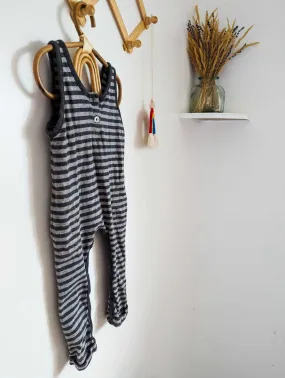 Nui Henley Sleeveless Jumpsuit in Grey Stripes (12-18)