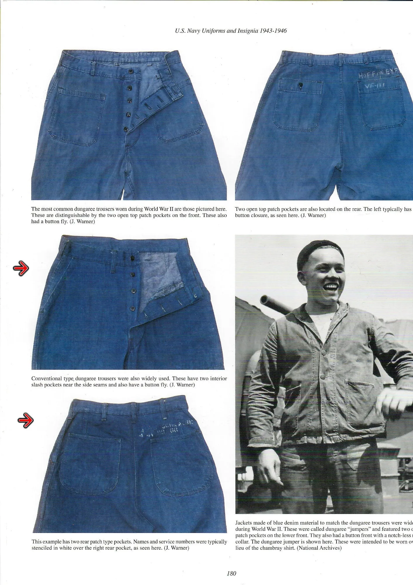 Original U.S. WWII US Navy Bell Bottom Denim Dungaree Trousers As Featured In Reference Book - Jeff Warner Volume 5, Page 180