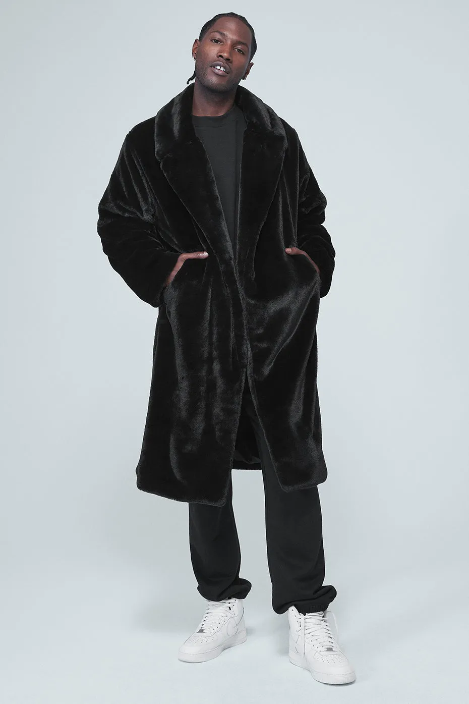 Oversized Faux Fur Trench - Black