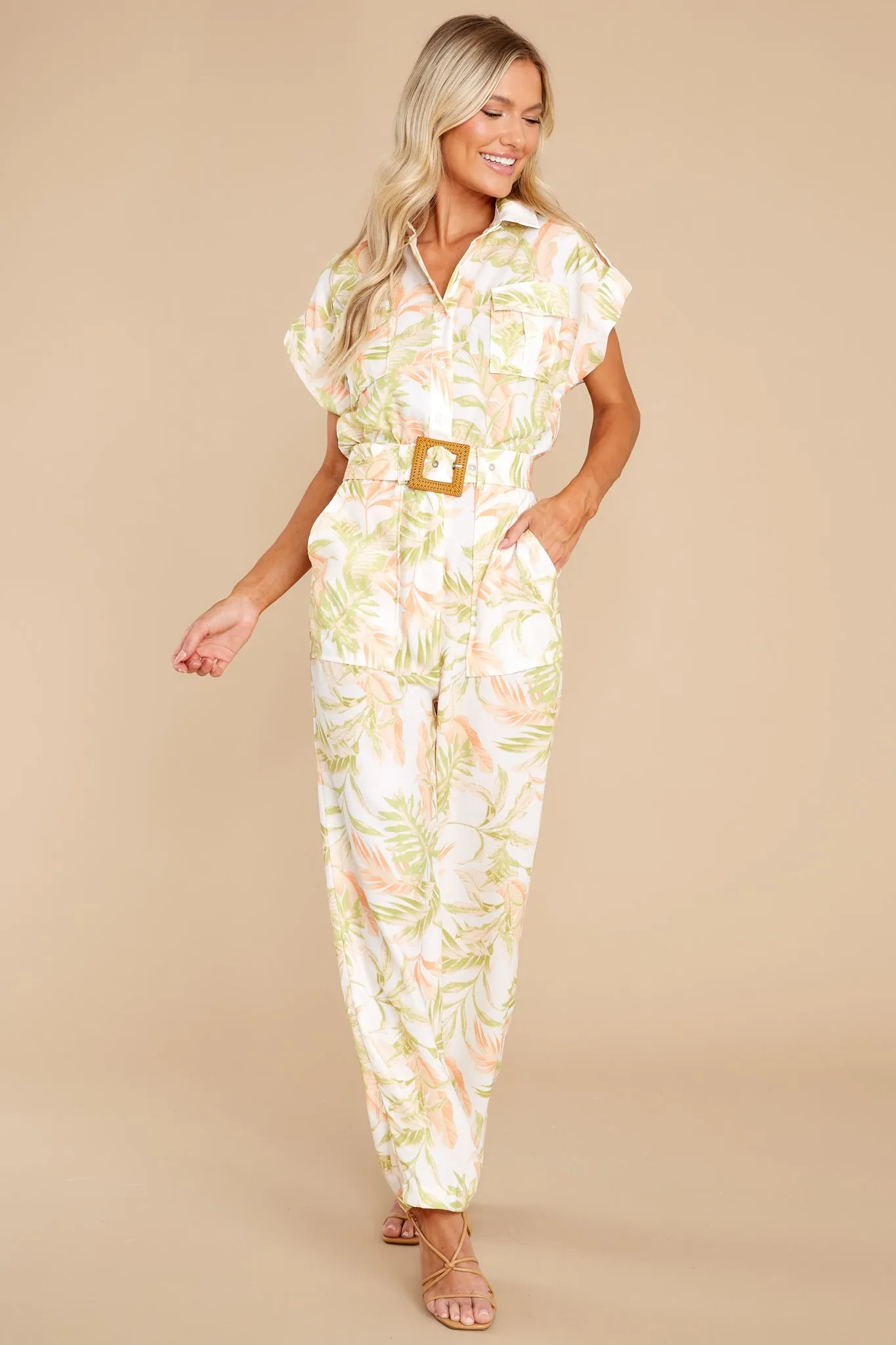 Phases And Stages White Multi Leaf Print Jumpsuit