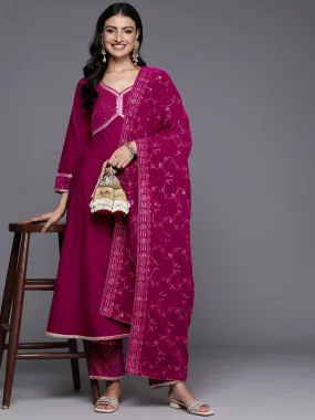 Pink Embroidered Velvet Anarkali Suit With Dupatta