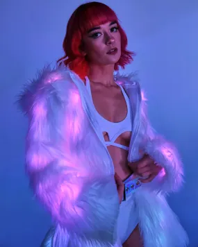 Pink LED White Furry Cropped Hooded Jacket