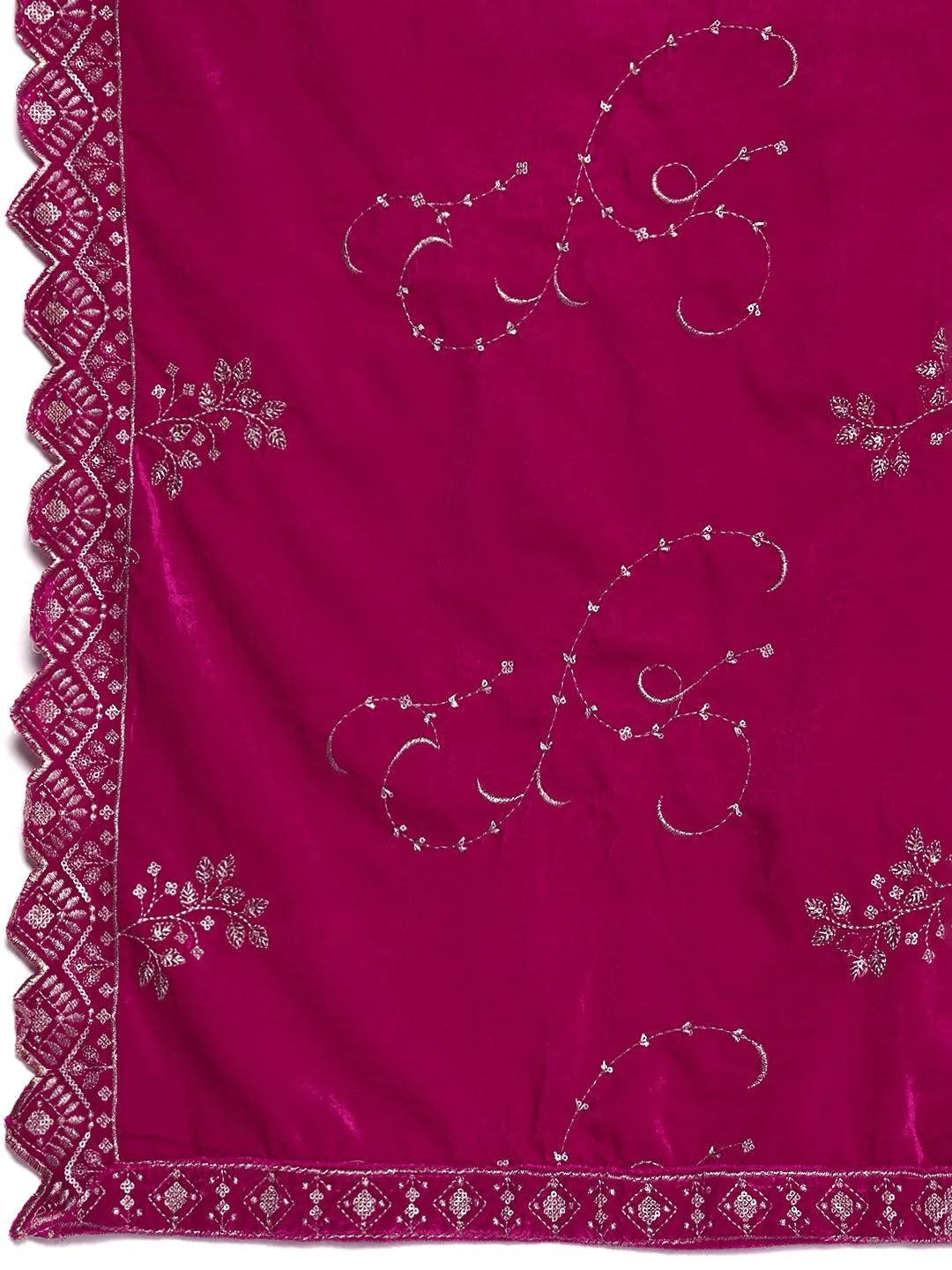 Pink Solid Velvet Straight Suit With Dupatta