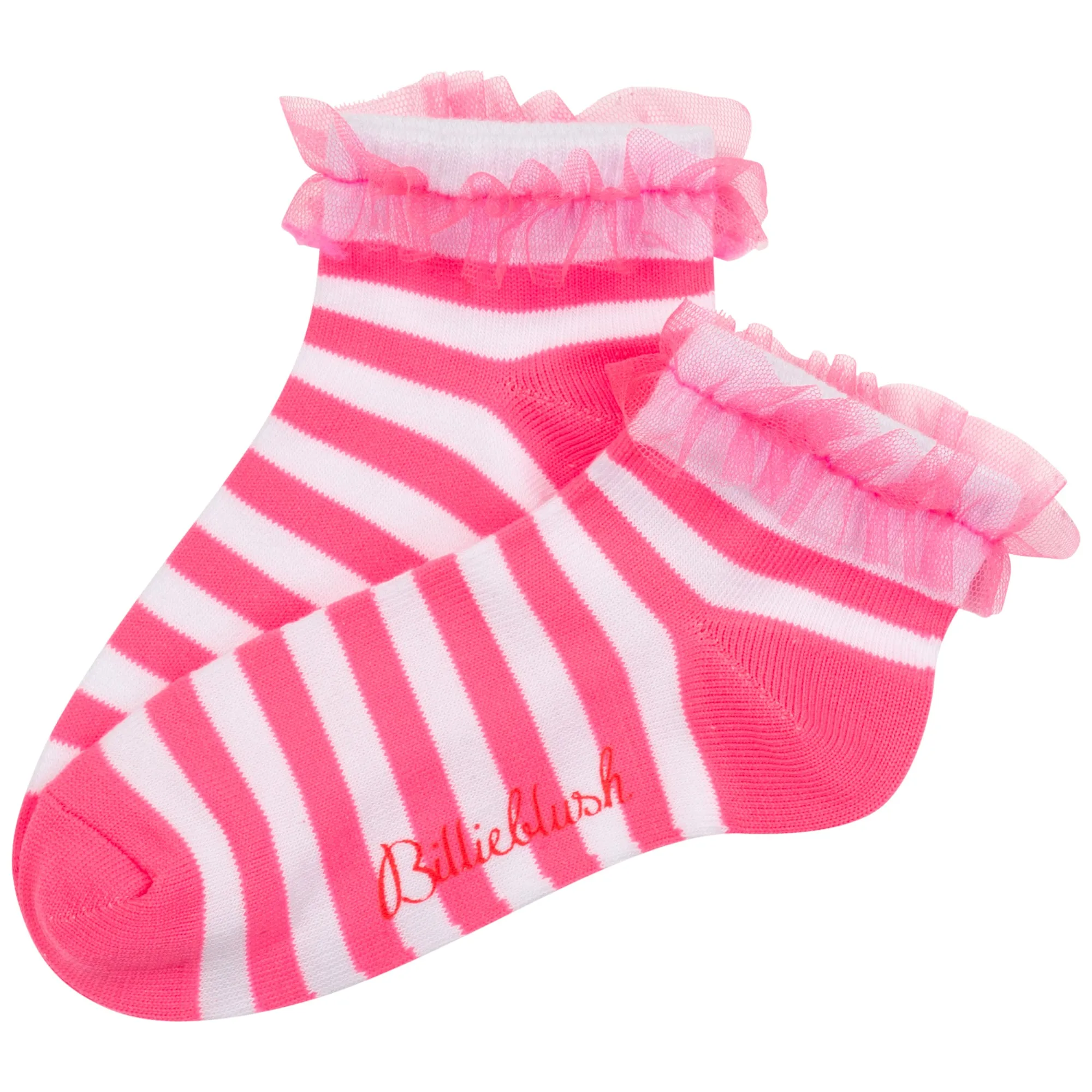 Pink Striped Socks with Mesh Ruffle