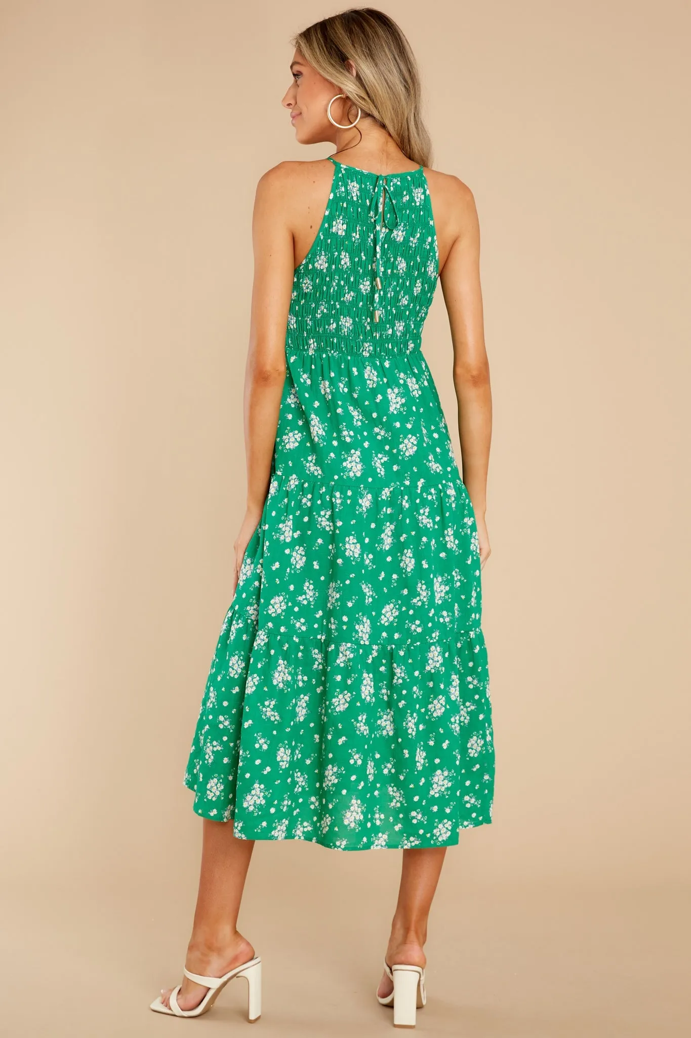 Plant A Smile Emerald Floral Print Midi Dress