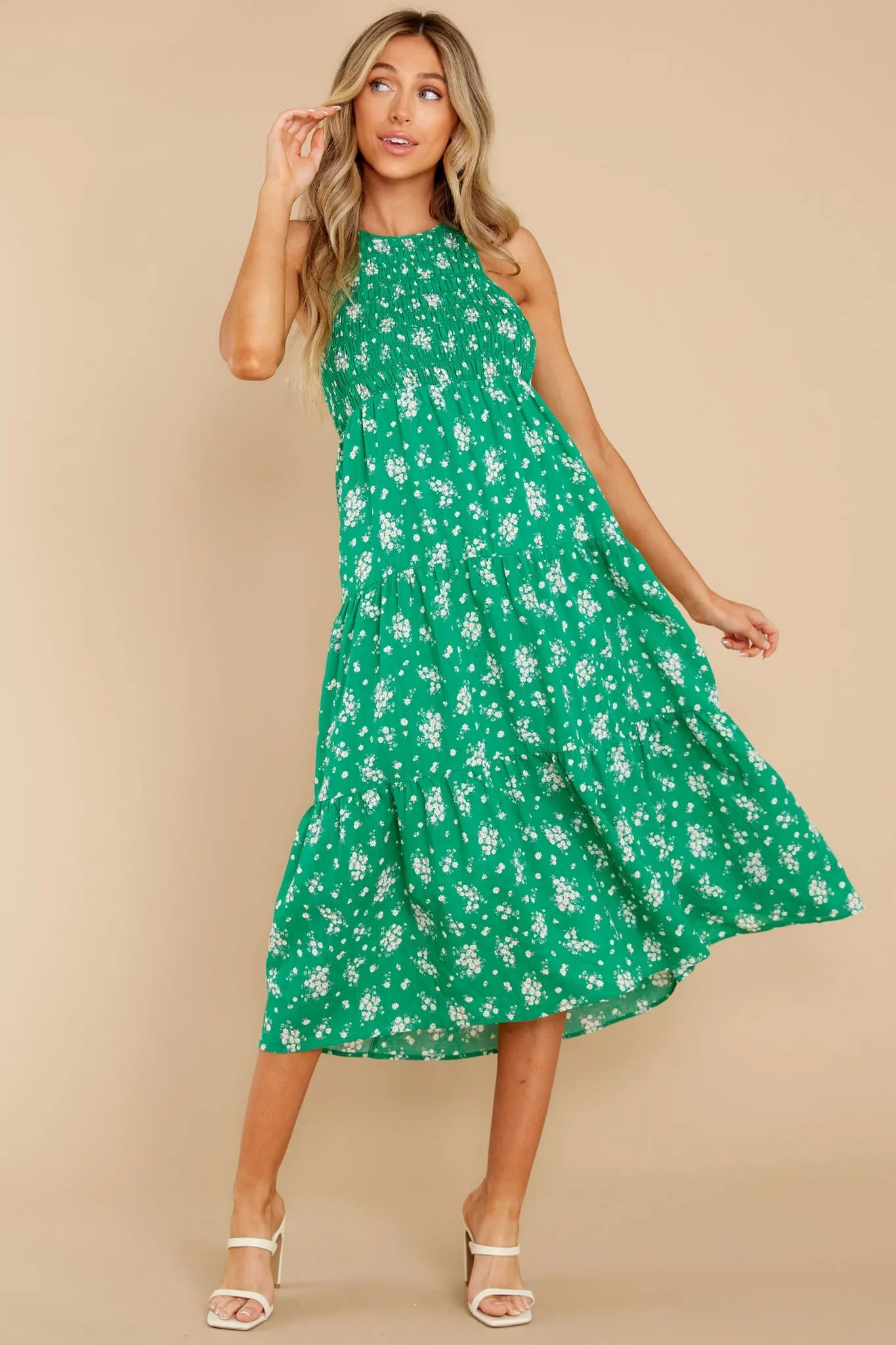 Plant A Smile Emerald Floral Print Midi Dress