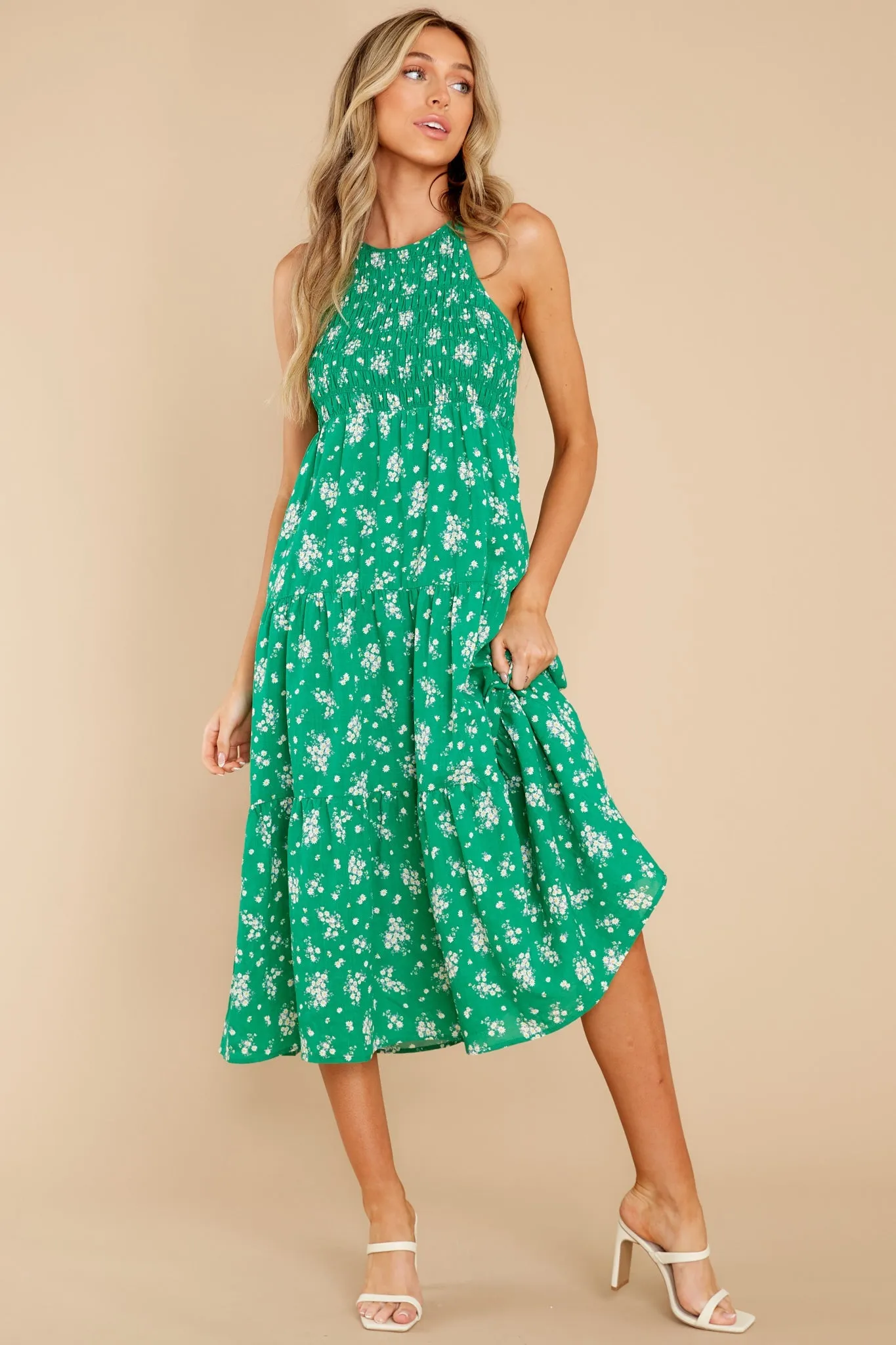 Plant A Smile Emerald Floral Print Midi Dress