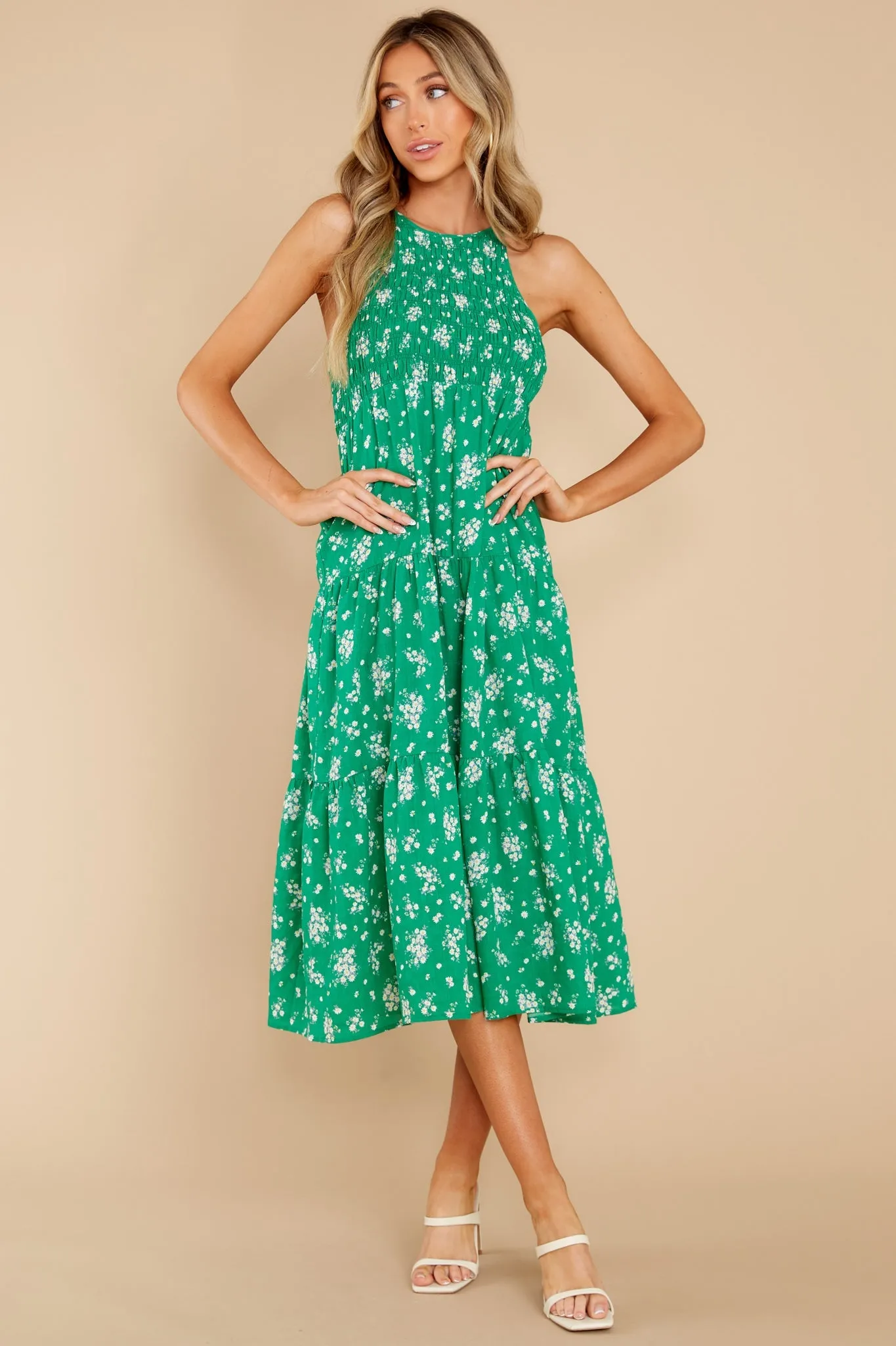 Plant A Smile Emerald Floral Print Midi Dress