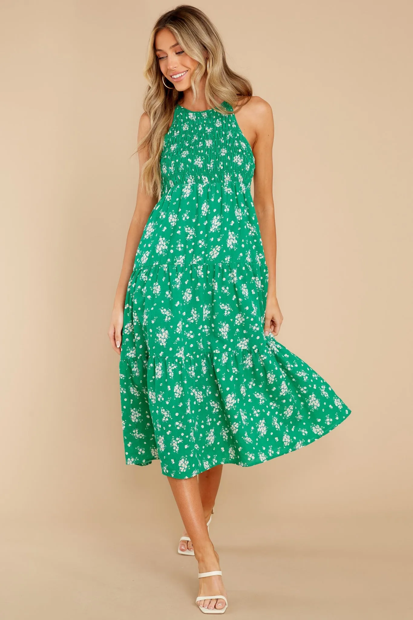 Plant A Smile Emerald Floral Print Midi Dress