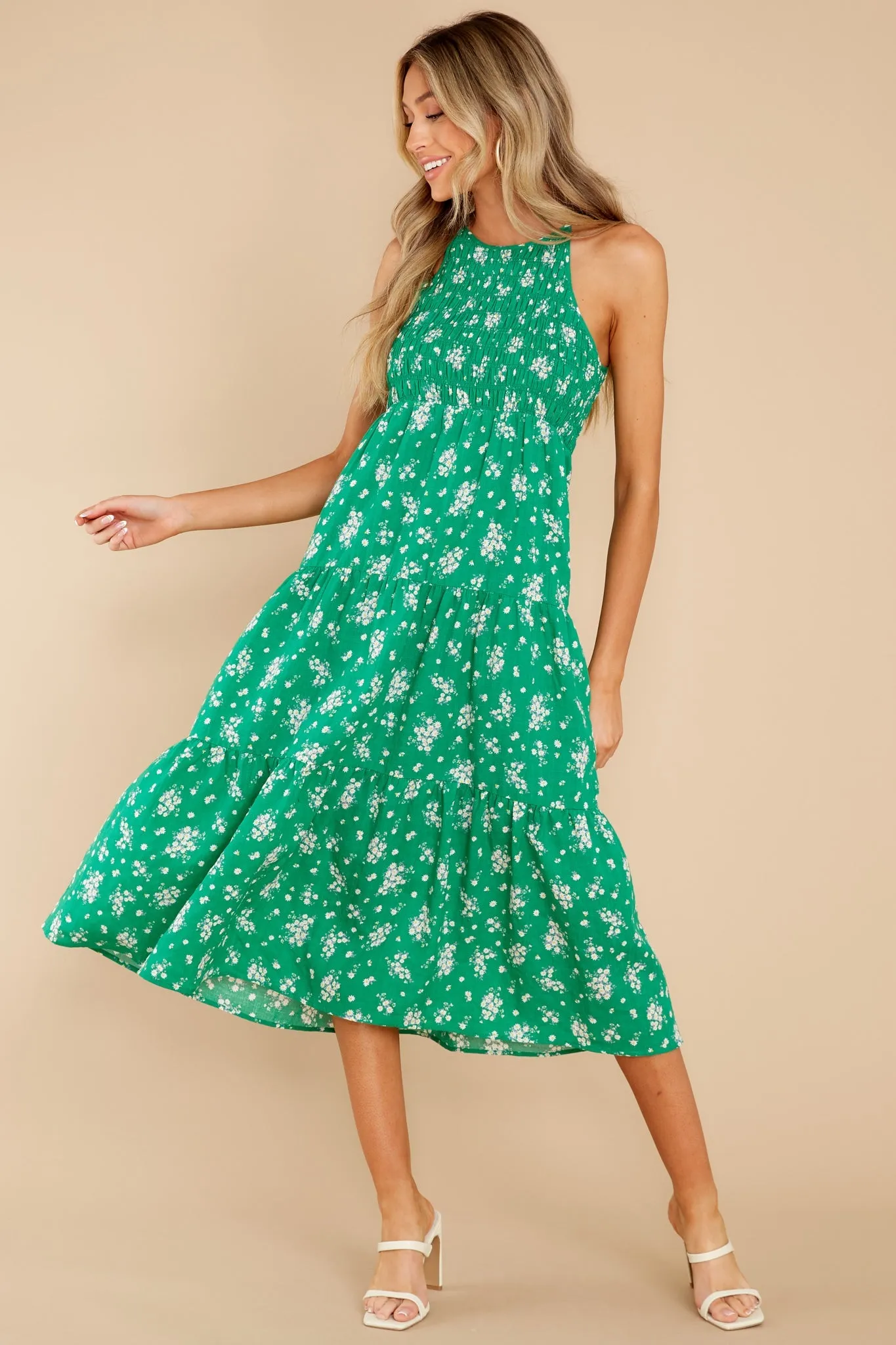 Plant A Smile Emerald Floral Print Midi Dress