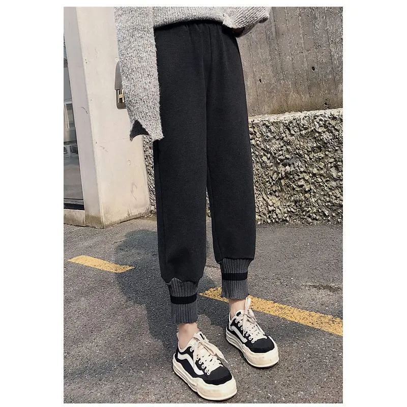 Plus Straight Starry Sky Woolen High-Waisted Loose Fit Pants