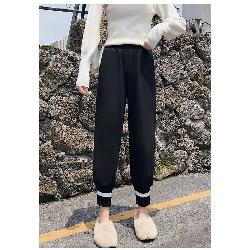 Plus Straight Starry Sky Woolen High-Waisted Loose Fit Pants