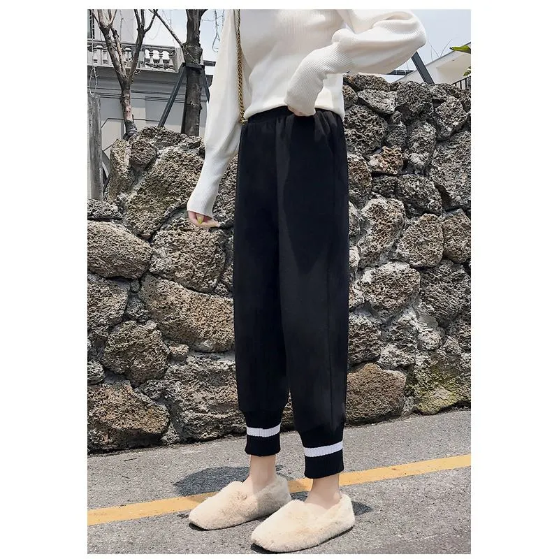 Plus Straight Starry Sky Woolen High-Waisted Loose Fit Pants