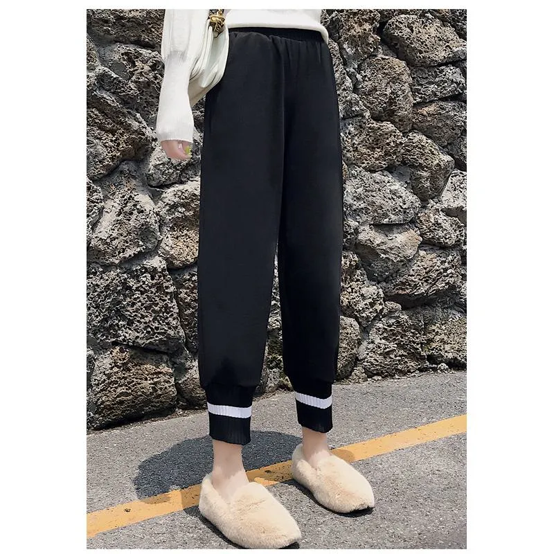 Plus Straight Starry Sky Woolen High-Waisted Loose Fit Pants