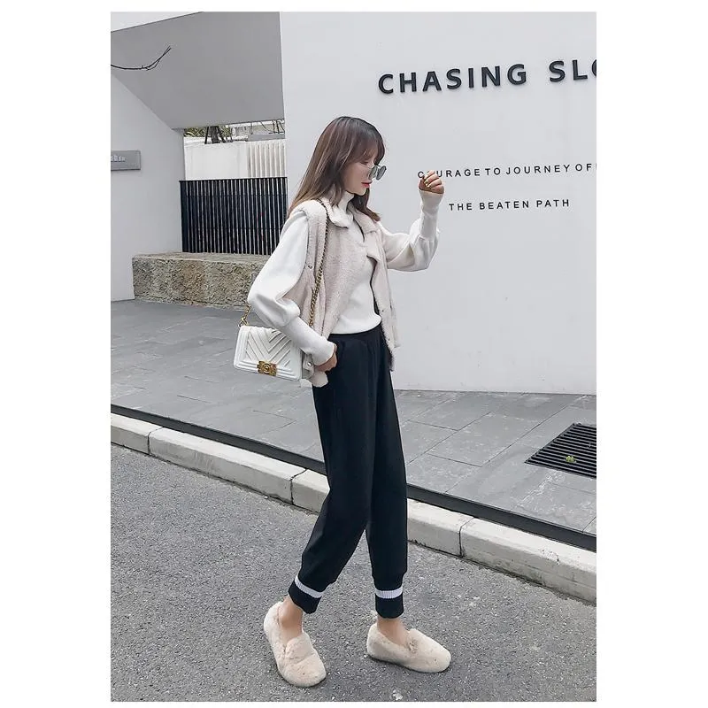 Plus Straight Starry Sky Woolen High-Waisted Loose Fit Pants