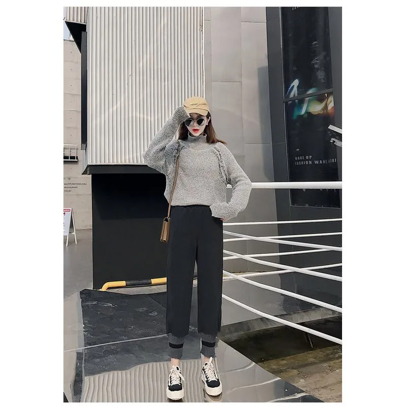 Plus Straight Starry Sky Woolen High-Waisted Loose Fit Pants