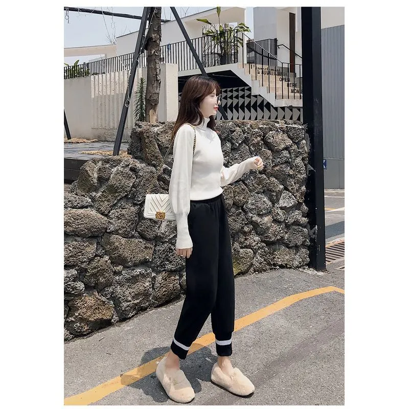 Plus Straight Starry Sky Woolen High-Waisted Loose Fit Pants