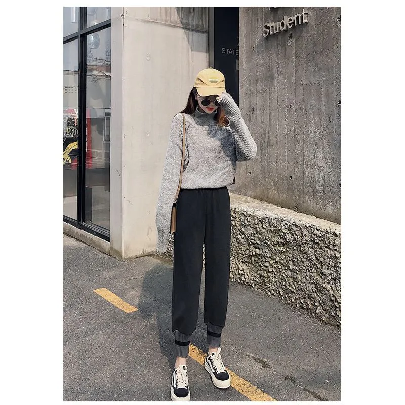 Plus Straight Starry Sky Woolen High-Waisted Loose Fit Pants