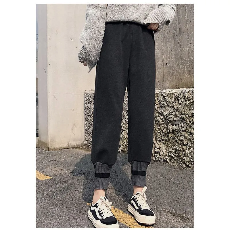 Plus Straight Starry Sky Woolen High-Waisted Loose Fit Pants