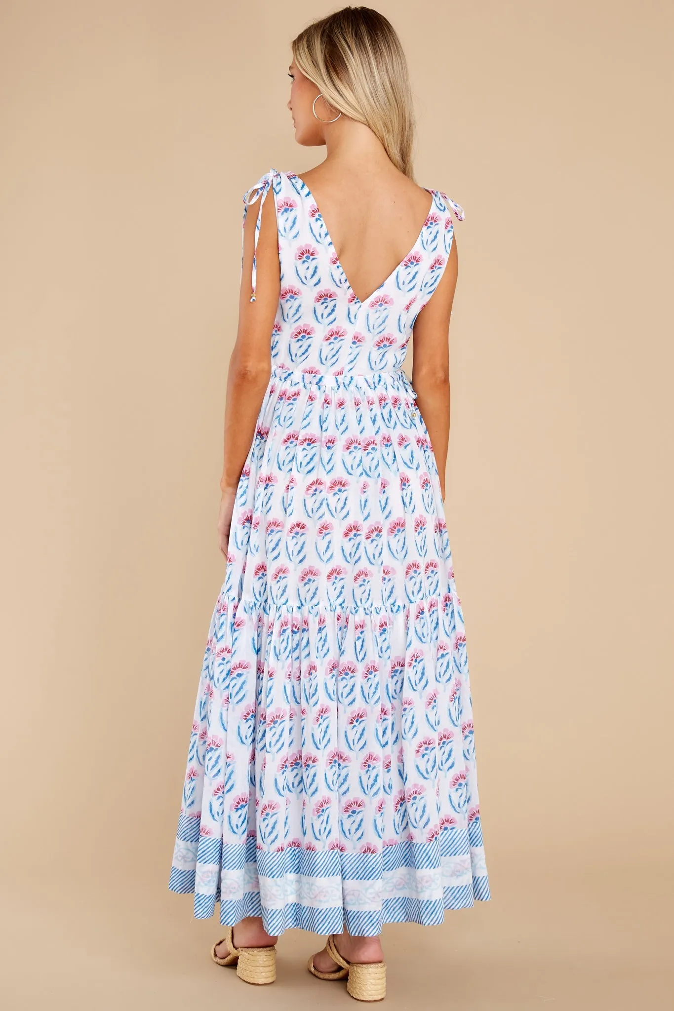 Poppy Blue Cinched V Neck Maxi Dress