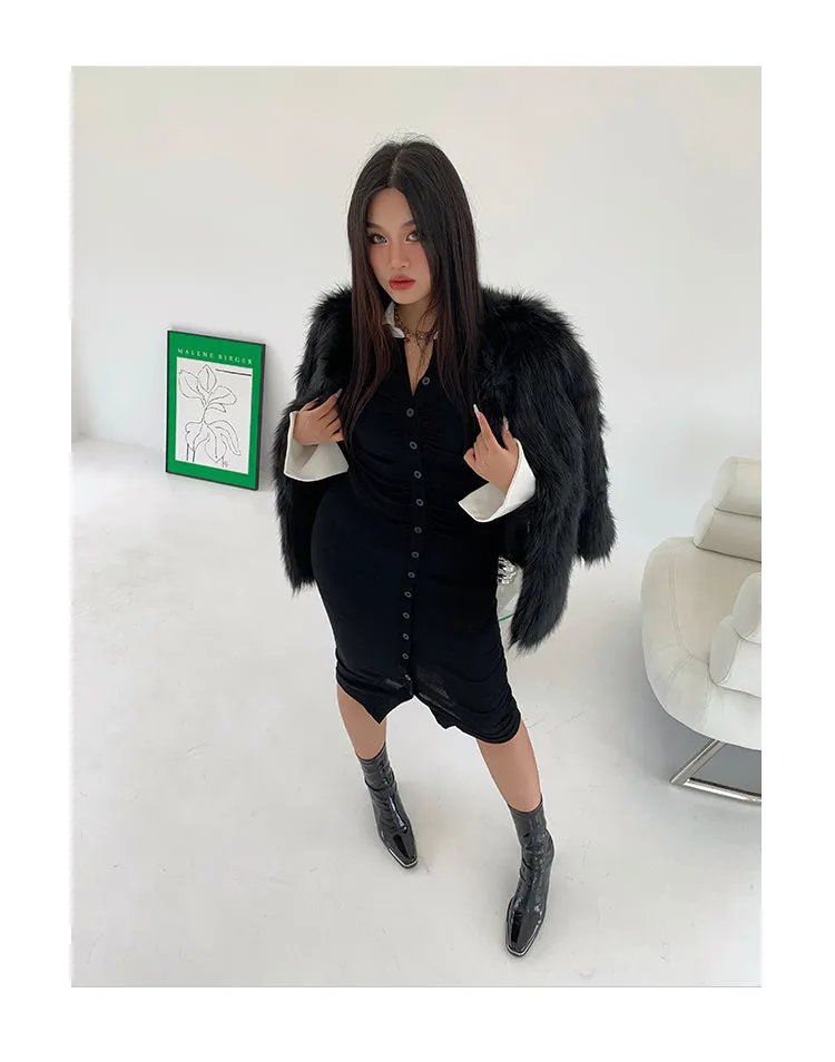 Rachelle Solid Color Black Faux Fur Long Sleeve Jacket