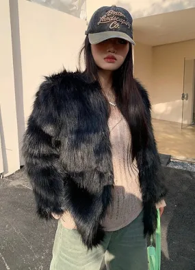 Rachelle Solid Color Black Faux Fur Long Sleeve Jacket