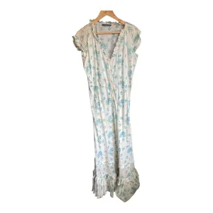 Ralph Lauren Cotton Cream and Blue Floral Capped Sleeved Long Length Dress UK Size 6