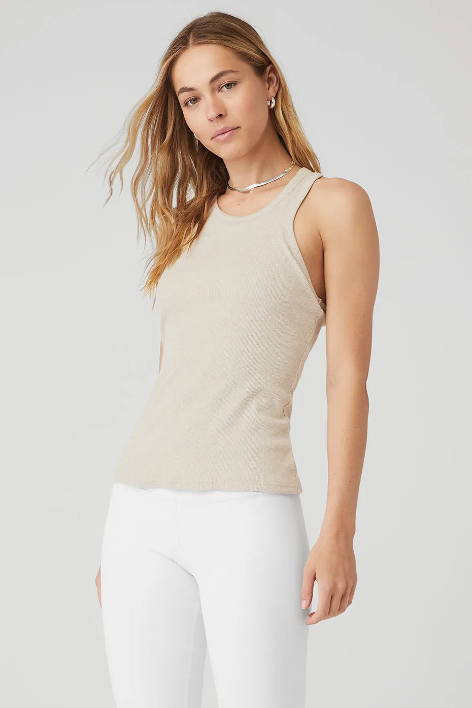 Ribbed Aspire Full Length Tank - Oatmeal Heather