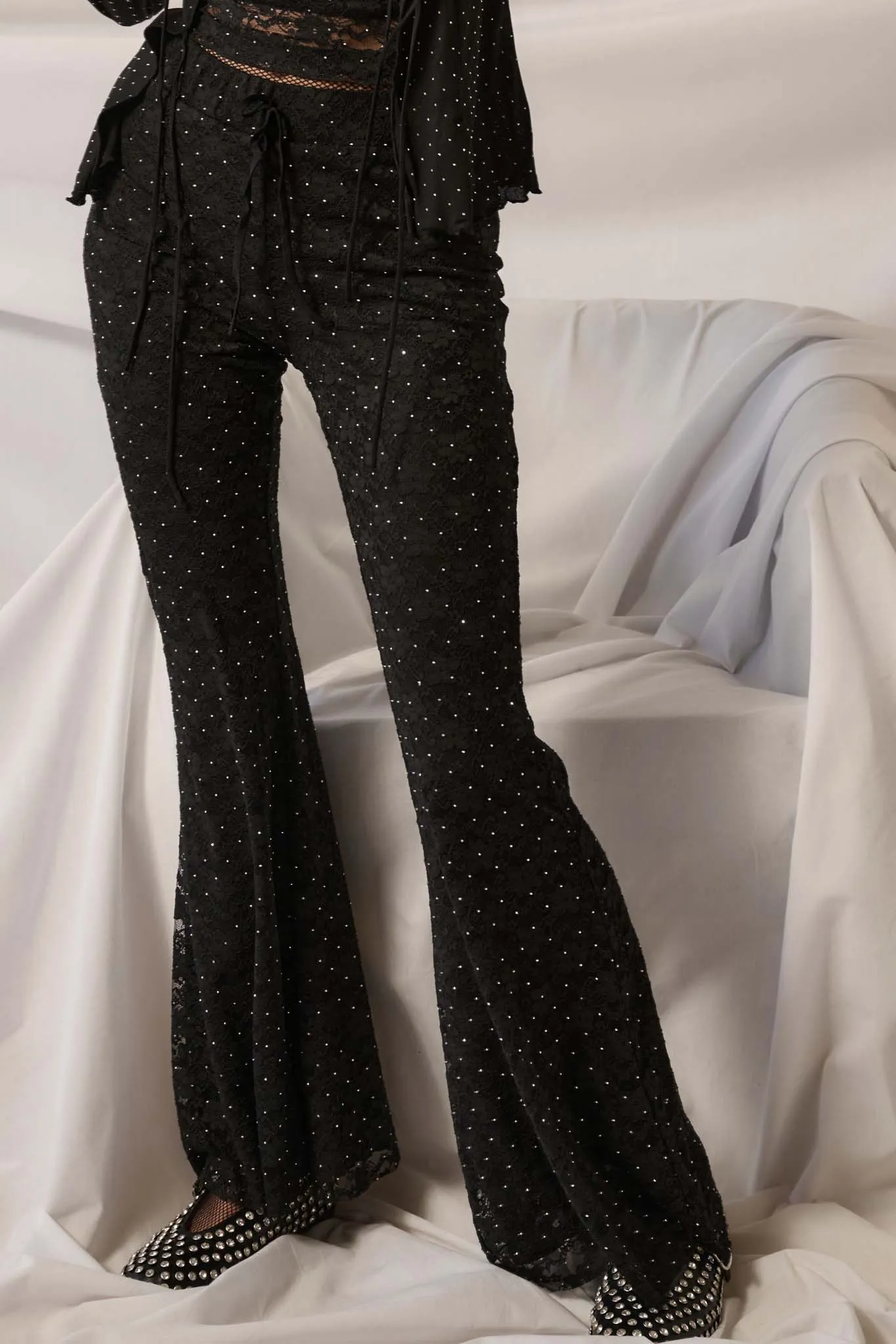 Rising Star Studded Floral Lace Flare Pants