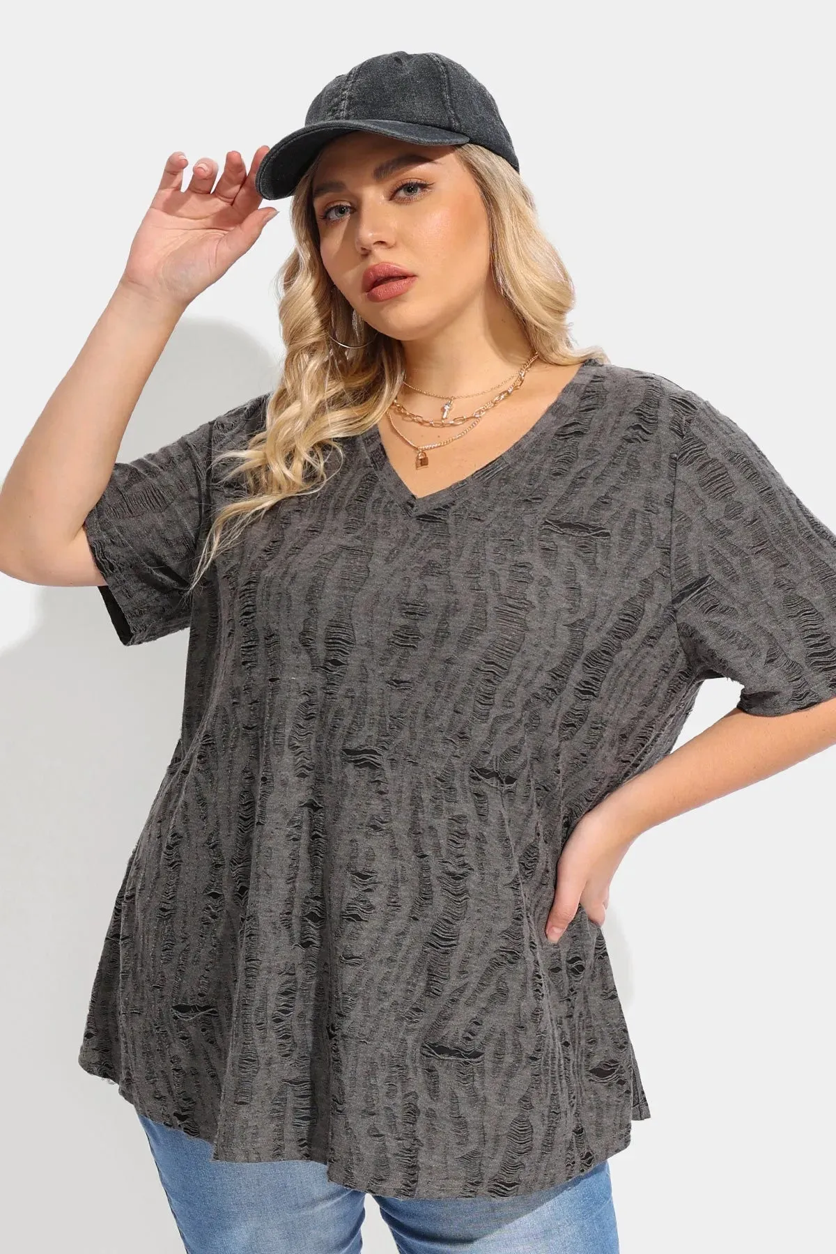 Ritera Supersoft Hollow Out V Neck Tunic T-Shirt