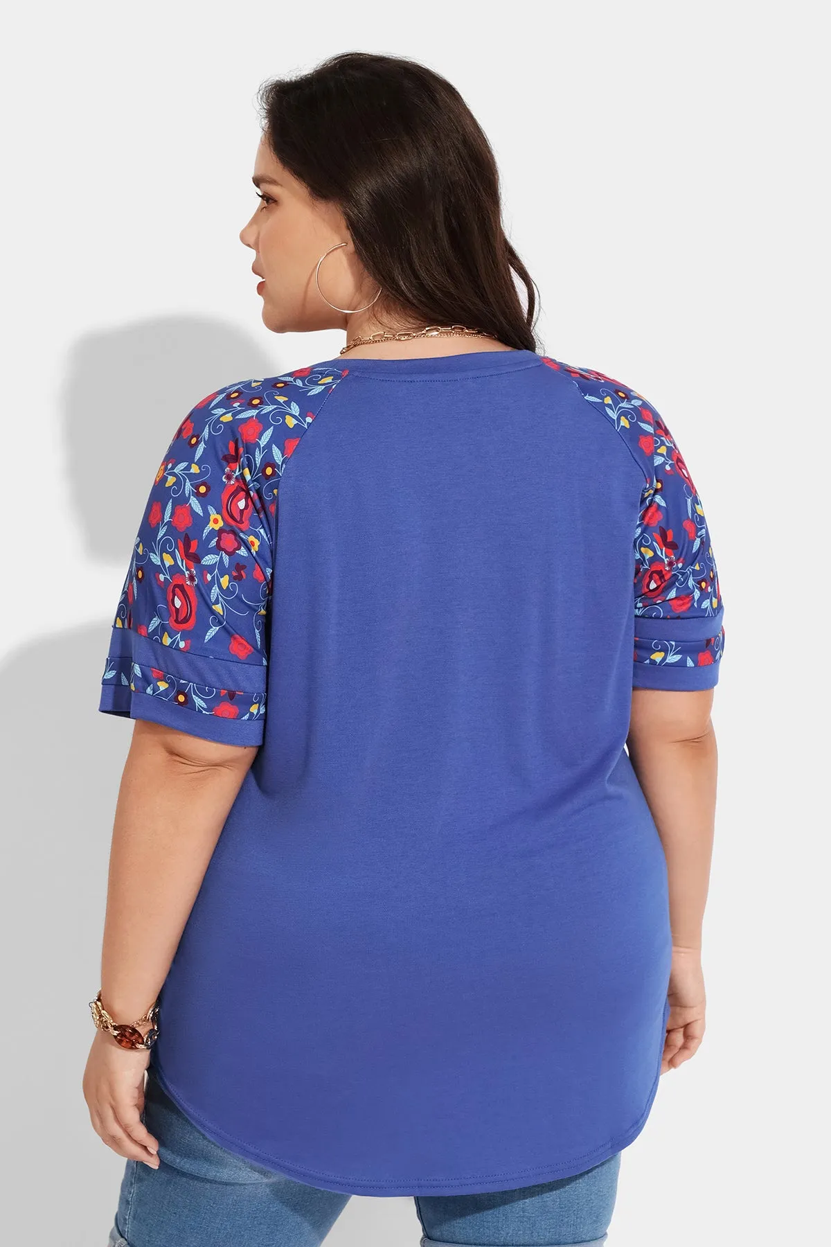 Ritera Supersoft Raglan Floral Print V Neck Tunic T-Shirt