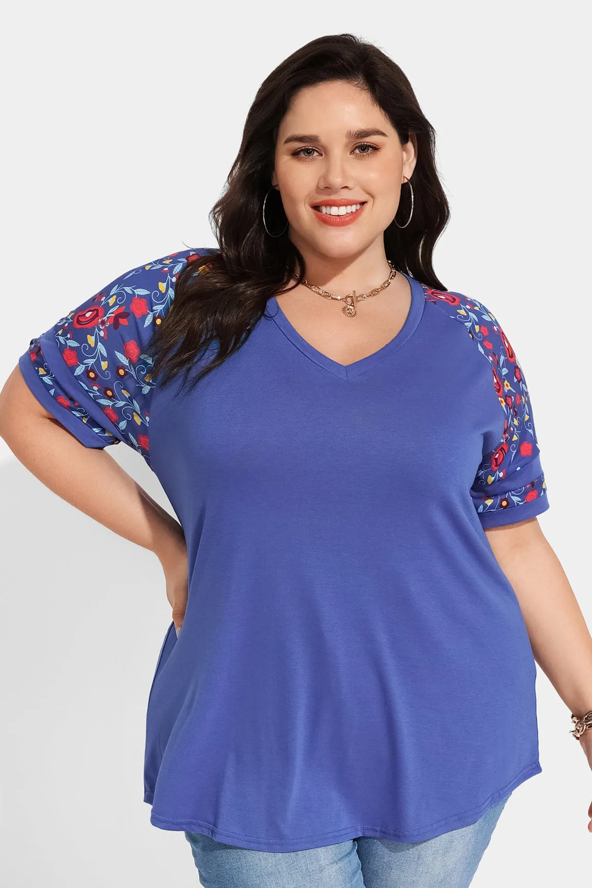 Ritera Supersoft Raglan Floral Print V Neck Tunic T-Shirt