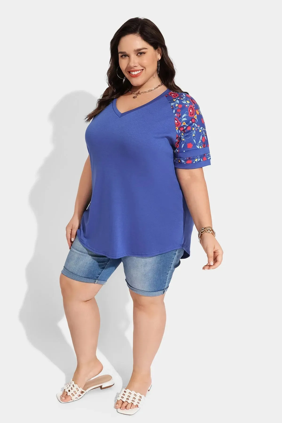 Ritera Supersoft Raglan Floral Print V Neck Tunic T-Shirt