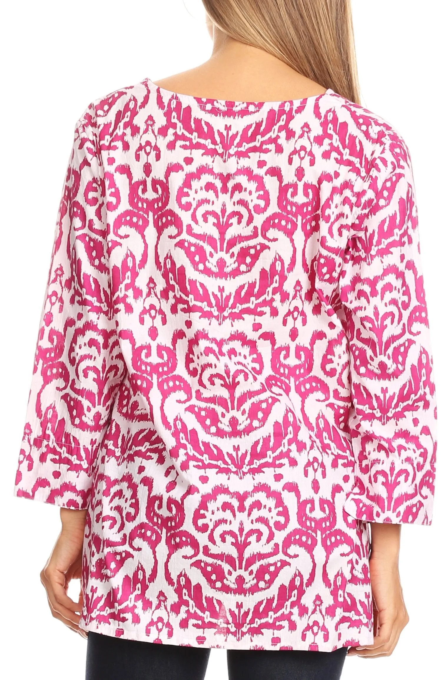 Sakkas Flavia Light Casual Ikat Design Rayon Tunic Blouse 3/4 Sleeve