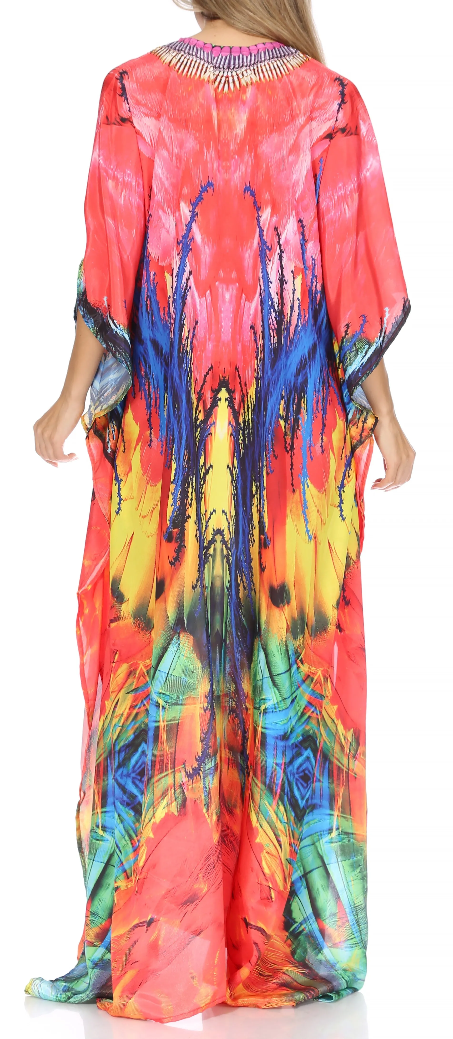 Sakkas Georgettina Flowy Rhinestone V Neck Long Caftan Dress/Cover Up